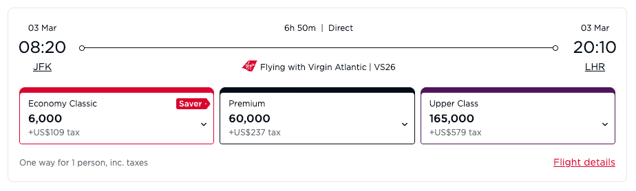 Virgin Atlantic JFK to LHR
